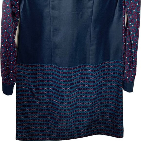 Ann Taylor Blue Geometric Print Shift Dress Size 2 Long Sleeve Work Office - Picture 6 of 10